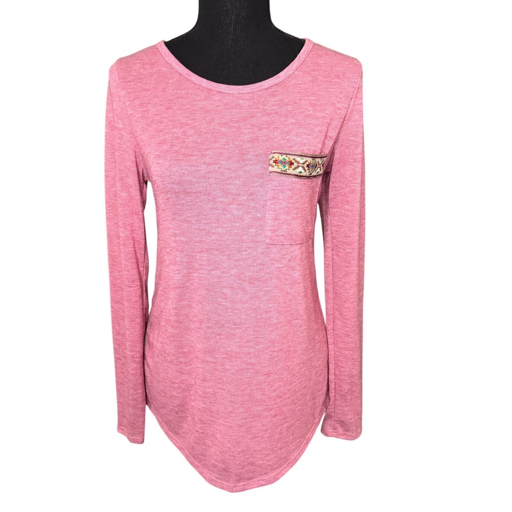 Filly Flair P.S. Kate Pink Long Sleeve Pocket Top Southwestern Trim Small NWT